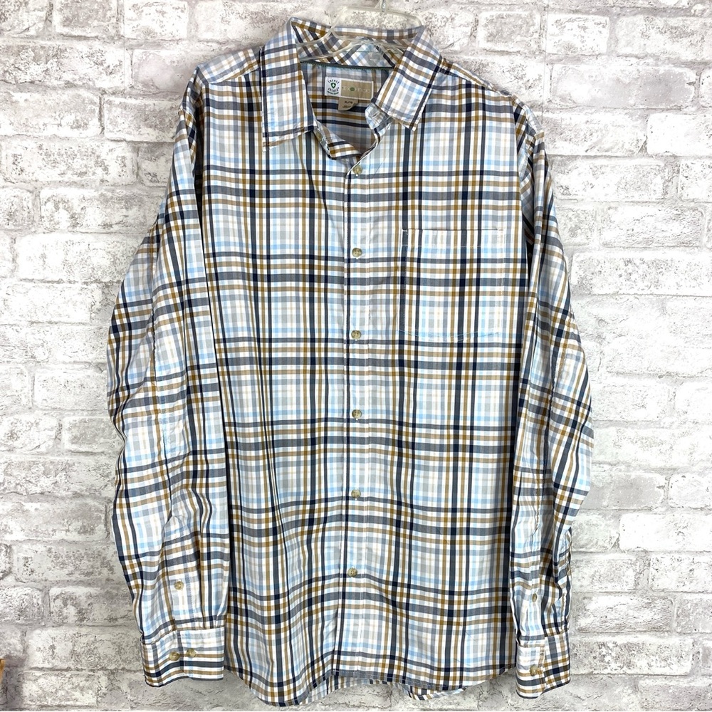 Exofficio Men's Casual Plaid Shirt with Insect Shield  Blue and Tan  XL